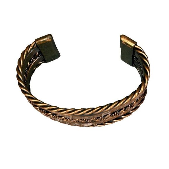 FIRM** Vintage Solid Copper Cuff Bracelet Unisex Arrow Pattern Thick Magnet - Picture 7 of 8